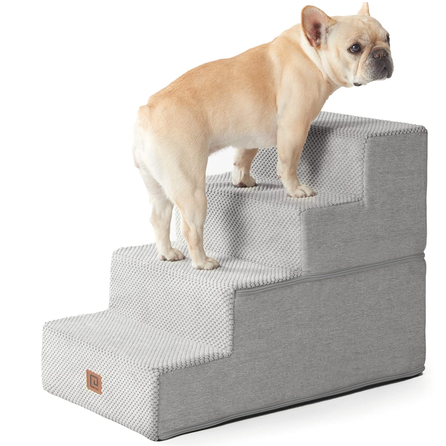 EHEYCIGA Dog Stairs for Bed 18”H, 4-Step Dog Steps for High Bed, Pet Steps for Small Dogs and Cats, Non-Slip Balanced Pet Ramp Indoor, Grey