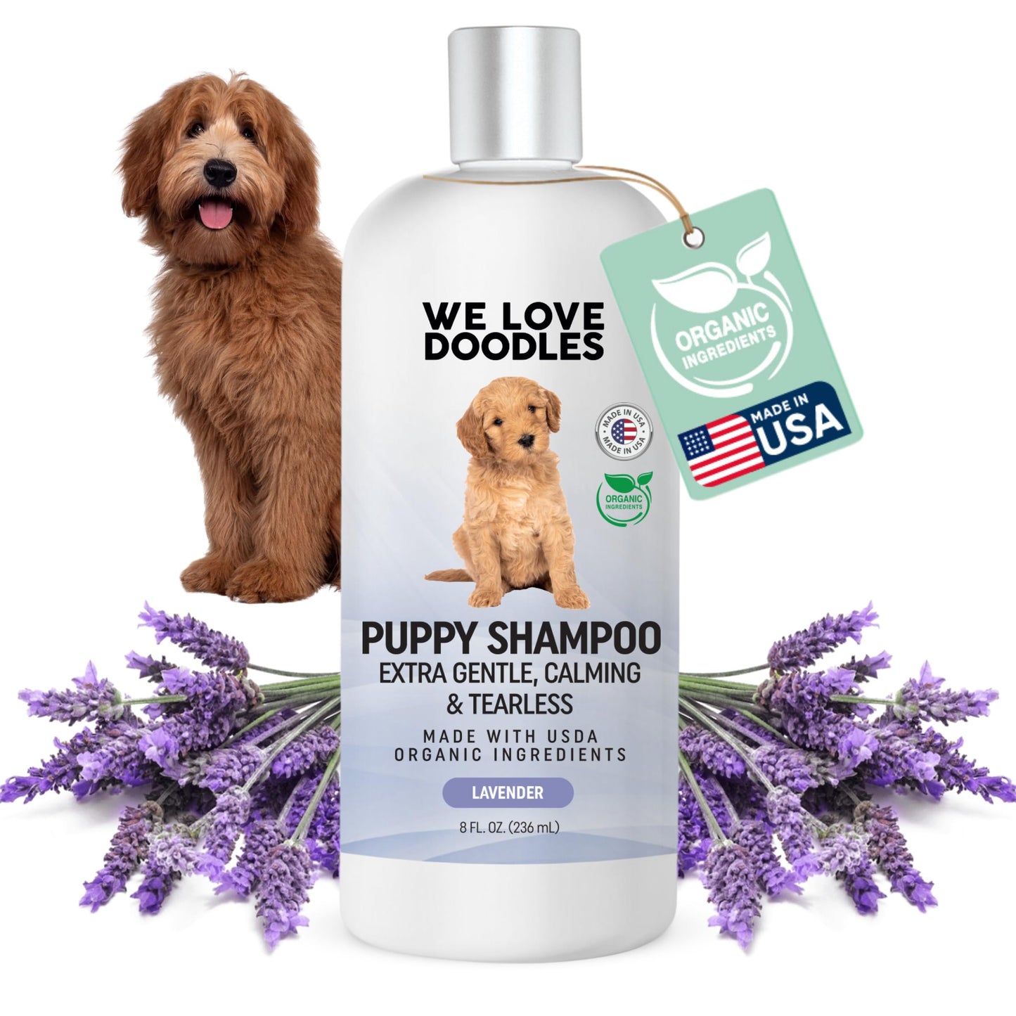 Puppy Shampoo & Conditioner | Made in USA | Organic Ingredients | Tear Free | Best Shampoo for Puppies | Sensitive & Itchy Skin Wash | Oatmeal Bathing | Tearless, Ocean Breeze, 8oz [We Love Doodles]