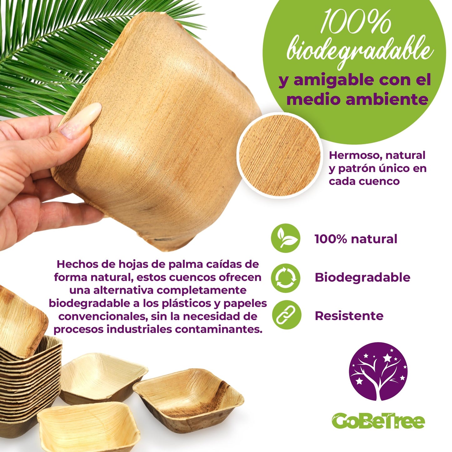 GoBeTree 25 Cuencos Hoja de Palma Redondos de 430ml, ecológicos, Cuencos rústicos y elegantes para barbacoas, picnic y Fiesta de cumpleaños. Cuencos similares al bambú.