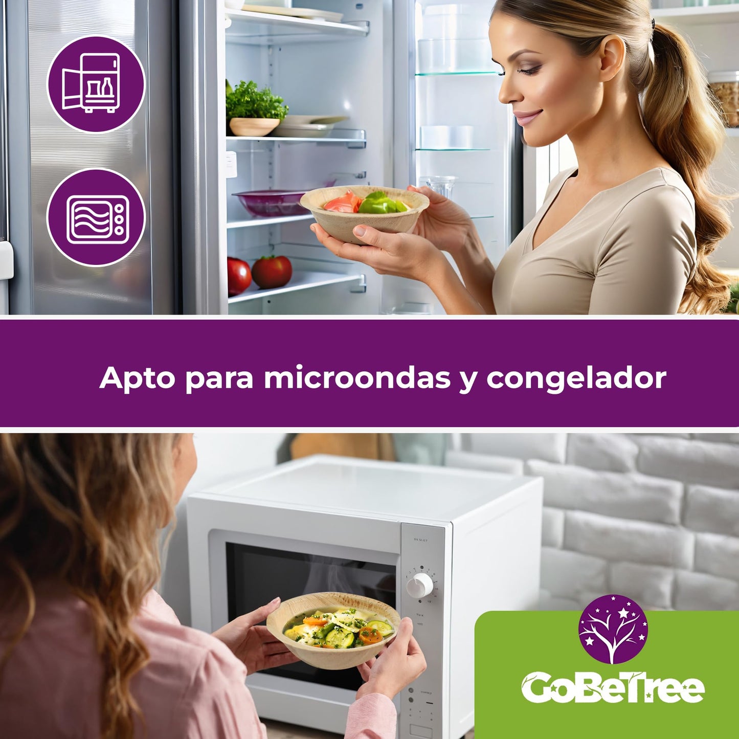 GoBeTree 25 Cuencos Hoja de Palma Redondos de 430ml, ecológicos, Cuencos rústicos y elegantes para barbacoas, picnic y Fiesta de cumpleaños. Cuencos similares al bambú.