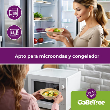 GoBeTree 25 Cuencos Hoja de Palma Redondos de 430ml, ecológicos, Cuencos rústicos y elegantes para barbacoas, picnic y Fiesta de cumpleaños. Cuencos similares al bambú.
