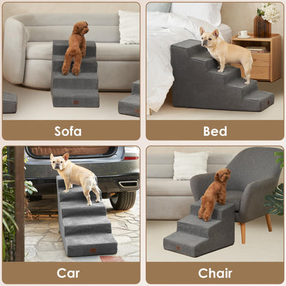 EHEYCIGA Dog Stairs for Bed 18”H, 4-Step Dog Steps for High Bed, Pet Steps for Small Dogs and Cats, Non-Slip Balanced Pet Ramp Indoor, Grey