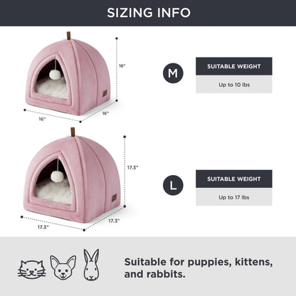 Bedsure Cat Beds for Indoor - 2 in 1 Cat Cave House Tent for Kittens and Small Pets with Removable Washable Cushioned Pillow, Foldable Kitten Hideaway with Non-Slip Bottom, Grey, 16 inches