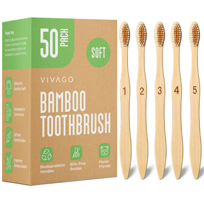 Biodegradable Bamboo Toothbrushes 10 Pack - BPA Free Soft Bristles Toothbrushes, Eco-Friendly, Compostable Natural Wooden Toothbrush