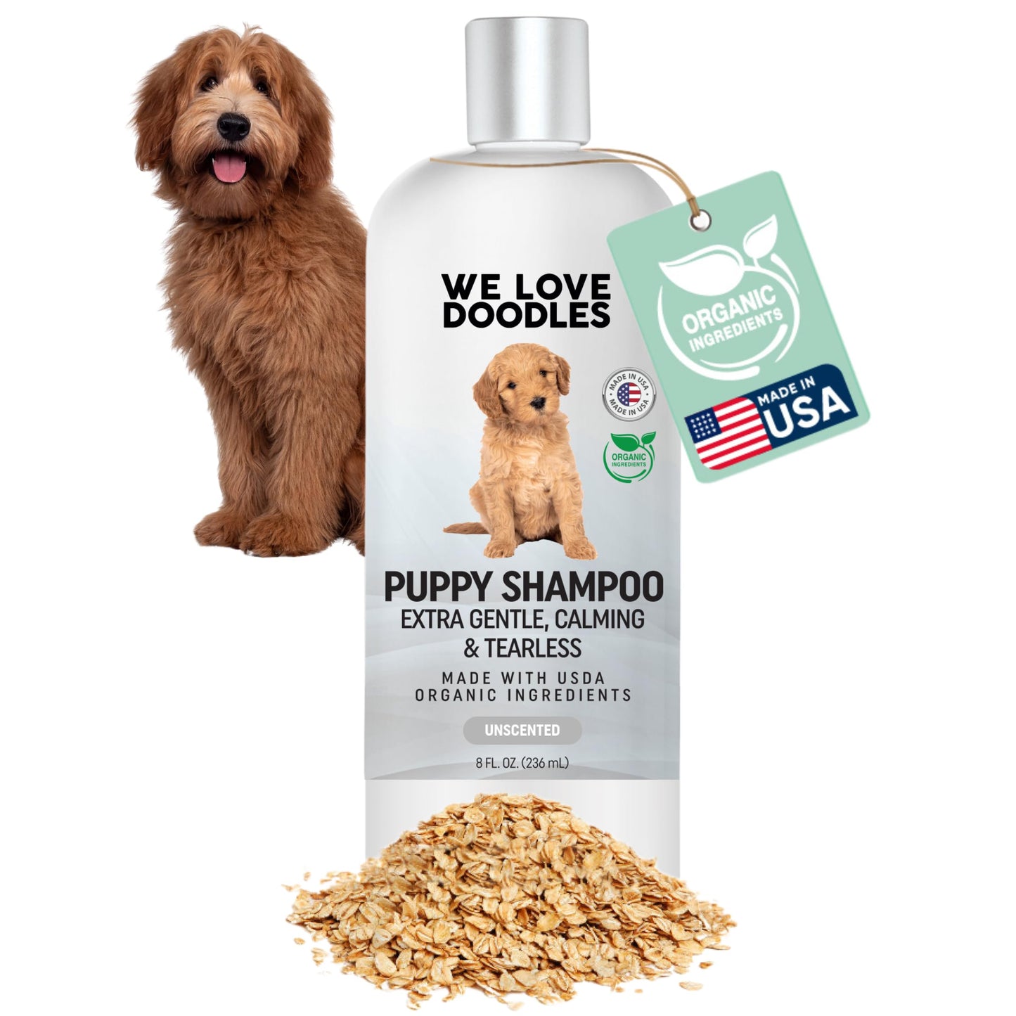 Puppy Shampoo & Conditioner | Made in USA | Organic Ingredients | Tear Free | Best Shampoo for Puppies | Sensitive & Itchy Skin Wash | Oatmeal Bathing | Tearless, Ocean Breeze, 8oz [We Love Doodles]