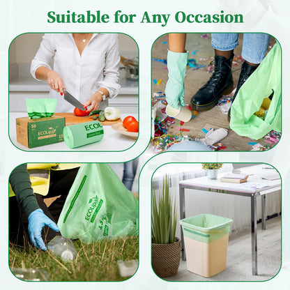ECOLipak 49L Compostable Trash Bags – 100 Count (2 Rolls), Heavy Duty & Certified for Kitchen & Bathroom