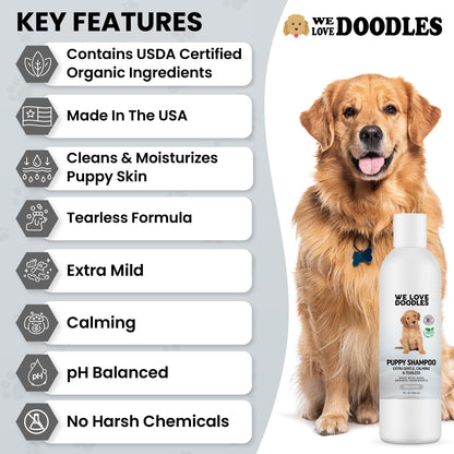 Puppy Shampoo & Conditioner | Made in USA | Organic Ingredients | Tear Free | Best Shampoo for Puppies | Sensitive & Itchy Skin Wash | Oatmeal Bathing | Tearless, Ocean Breeze, 8oz [We Love Doodles]