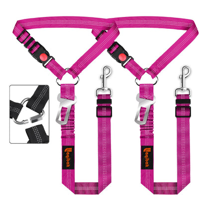 Removable Dog Seat Belt Harness for Car, 3 in 1 Pet Dog Car Seatbelt Leash, Retractable Restraint Secures to Vehicle Headrest & Adjustable Reflective Bungee Dog Seatbelt Tether, Blue and Black