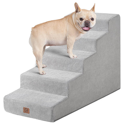 EHEYCIGA Dog Stairs for Bed 18”H, 4-Step Dog Steps for High Bed, Pet Steps for Small Dogs and Cats, Non-Slip Balanced Pet Ramp Indoor, Grey