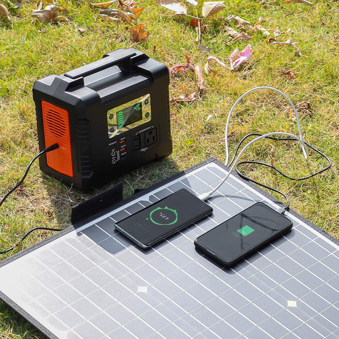 Foldable Solar Panel, FF FLASHFISH 18V/60W Portable Solar Charger Charge for Portable Power Station, Phone, Laptop, with DC Output, 45W USB-C, QC3.0 Port When Camping Fishing Van RV Road Trip