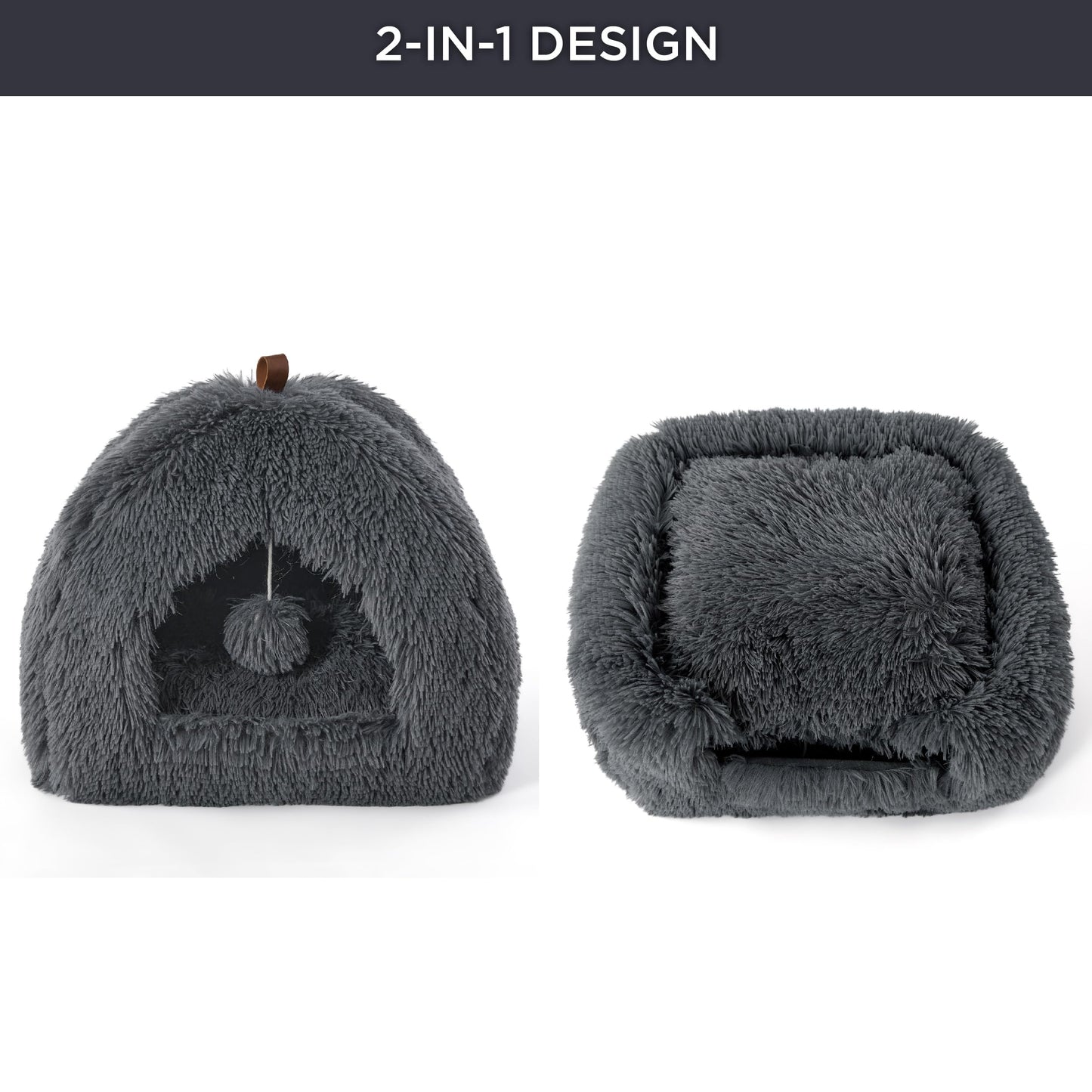 Bedsure Cat Beds for Indoor - 2 in 1 Cat Cave House Tent for Kittens and Small Pets with Removable Washable Cushioned Pillow, Foldable Kitten Hideaway with Non-Slip Bottom, Grey, 16 inches