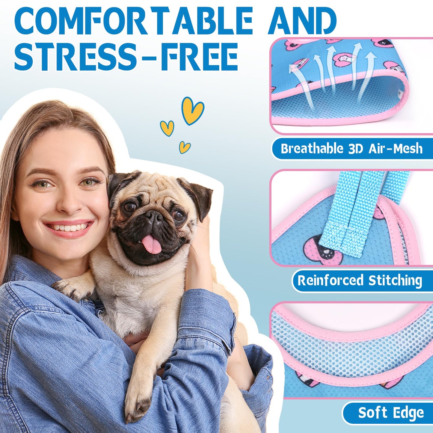 Supet Dog Grooming Hammock for Small Dogs Cat, Relaxation Pet Grooming Hammock Restraint for Nail Trimming (Coral Blue, S（ Legs Spacing：7-10.2" / Max W：15-35LBS）)