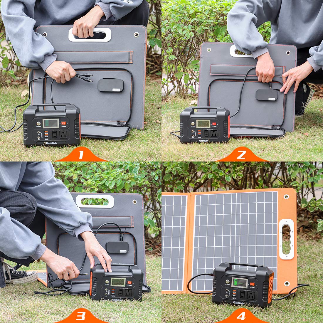 Foldable Solar Panel, FF FLASHFISH 18V/60W Portable Solar Charger Charge for Portable Power Station, Phone, Laptop, with DC Output, 45W USB-C, QC3.0 Port When Camping Fishing Van RV Road Trip