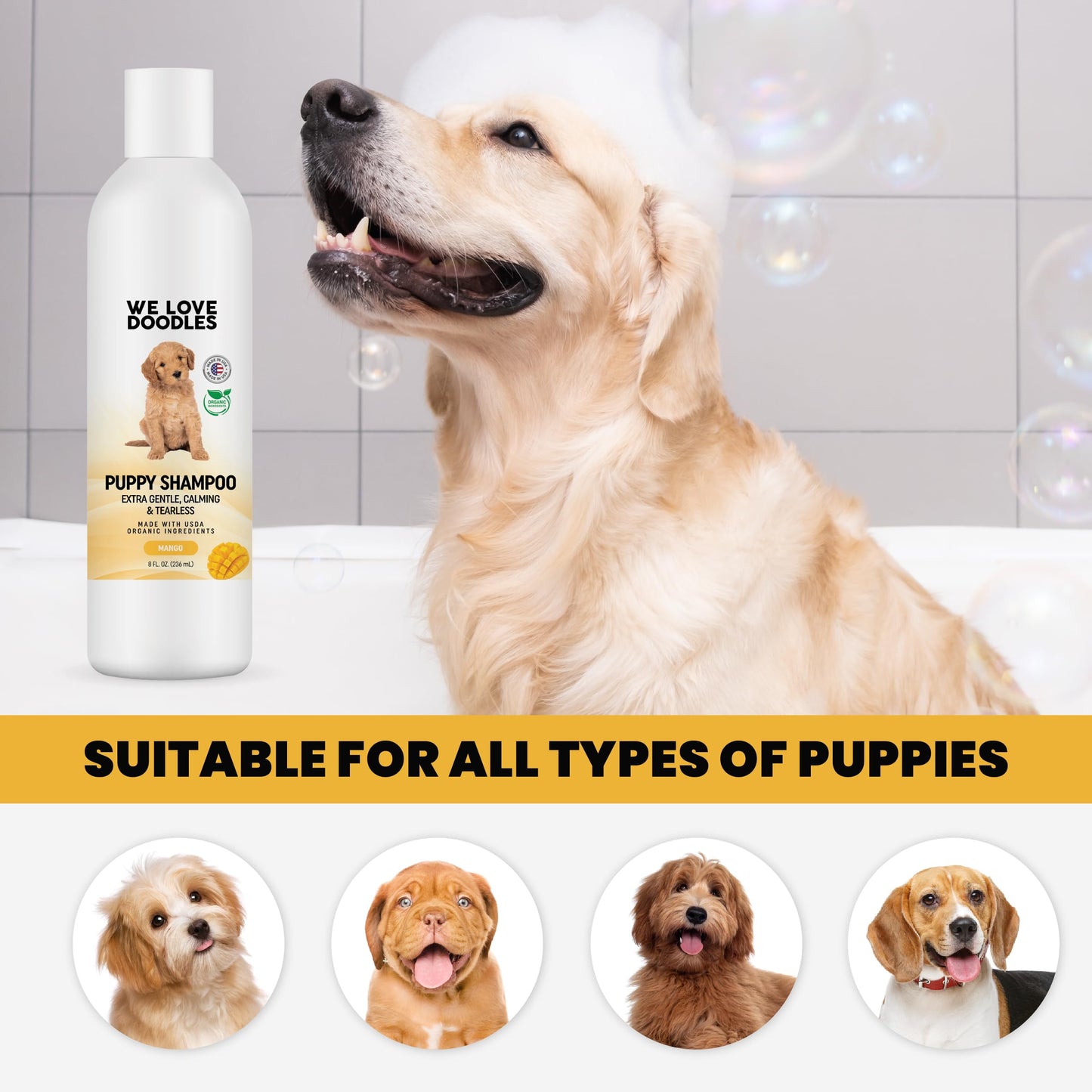 Puppy Shampoo & Conditioner | Made in USA | Organic Ingredients | Tear Free | Best Shampoo for Puppies | Sensitive & Itchy Skin Wash | Oatmeal Bathing | Tearless, Ocean Breeze, 8oz [We Love Doodles]