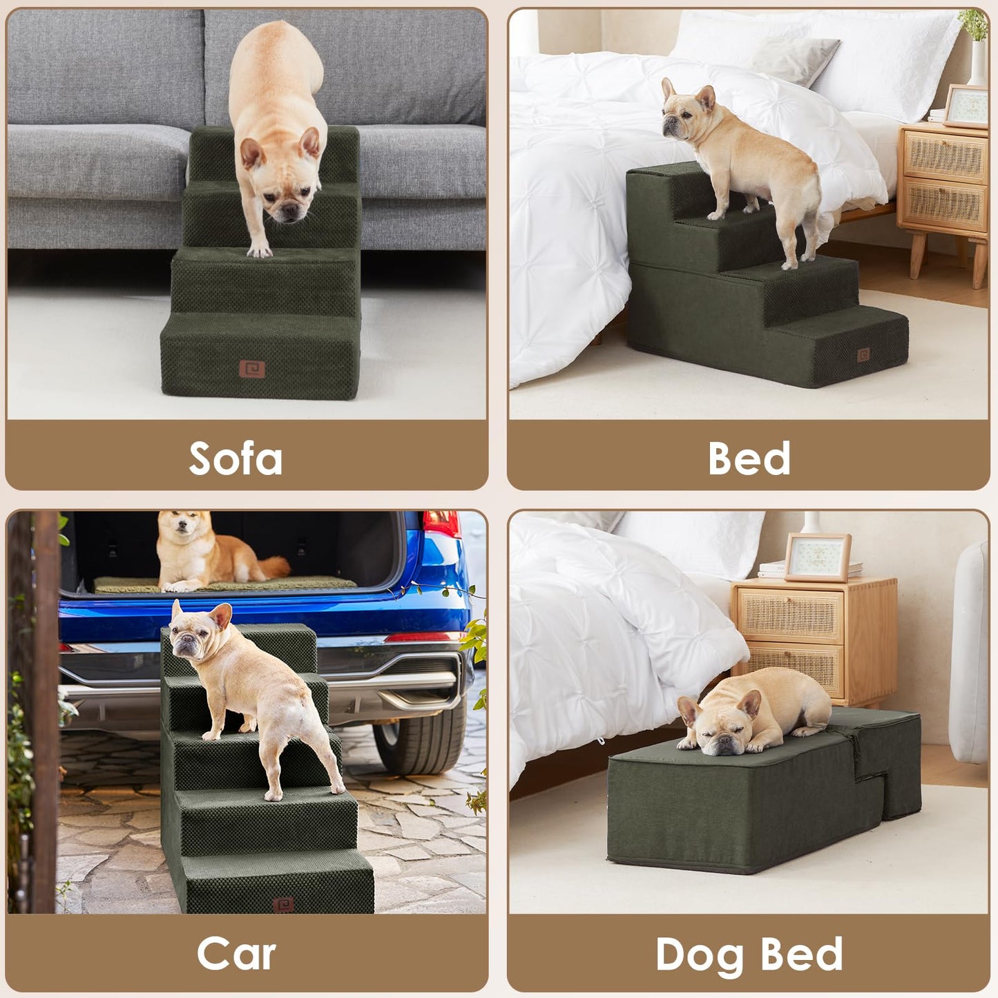 EHEYCIGA Dog Stairs for Bed 18”H, 4-Step Dog Steps for High Bed, Pet Steps for Small Dogs and Cats, Non-Slip Balanced Pet Ramp Indoor, Grey
