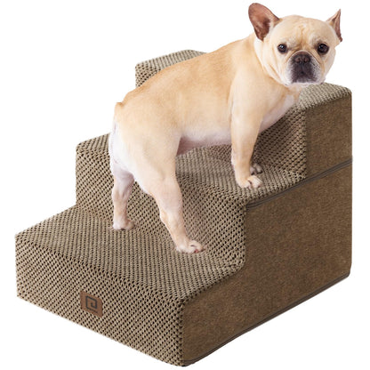 EHEYCIGA Dog Stairs for Bed 18”H, 4-Step Dog Steps for High Bed, Pet Steps for Small Dogs and Cats, Non-Slip Balanced Pet Ramp Indoor, Grey