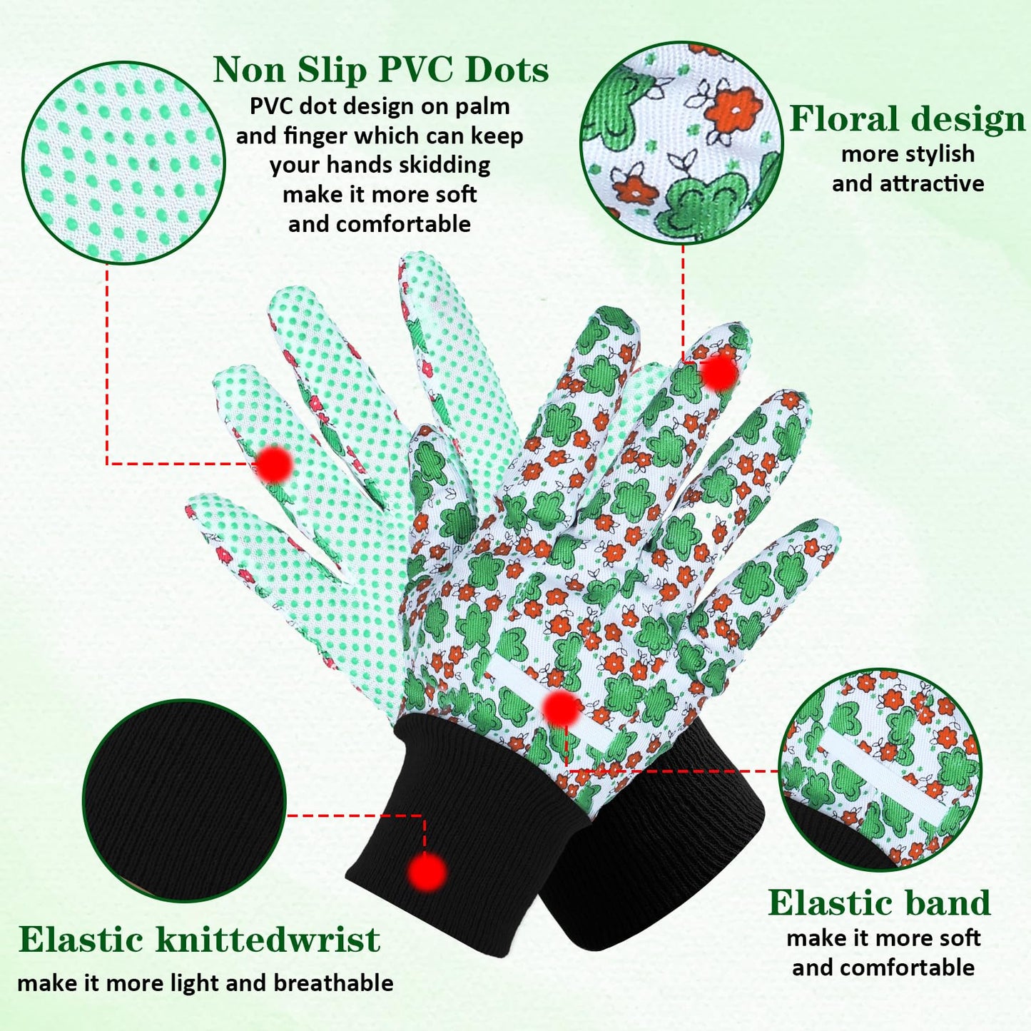 Prasacco 2 Pairs Garden Gloves for Women, Soft Breathable Yard Work Glove Floral Gardening Gloves Women Working Yard Gloves for Yard Cleaning, Fishing, Gardening, Weeding, Planting, Watering(Flower)
