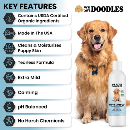 Puppy Shampoo & Conditioner | Made in USA | Organic Ingredients | Tear Free | Best Shampoo for Puppies | Sensitive & Itchy Skin Wash | Oatmeal Bathing | Tearless, Ocean Breeze, 8oz [We Love Doodles]