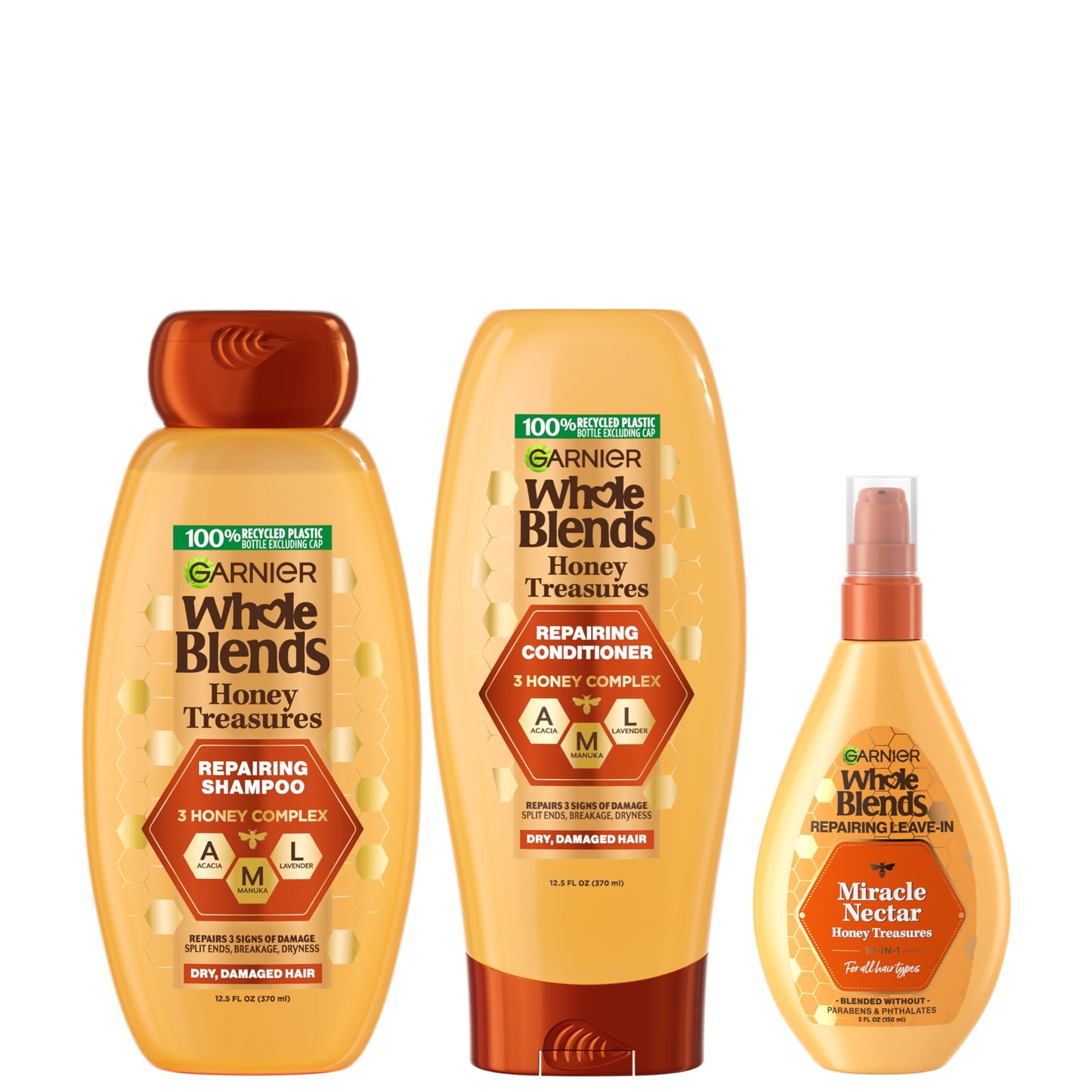 Garnier Whole Blends Honey Treasures Repairing Shampoo, for Dry, Damaged Hair, 22 Fl Oz, 2 Count (Packaging May Vary)