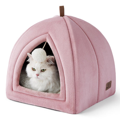 Bedsure Cat Beds for Indoor - 2 in 1 Cat Cave House Tent for Kittens and Small Pets with Removable Washable Cushioned Pillow, Foldable Kitten Hideaway with Non-Slip Bottom, Grey, 16 inches