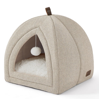 Bedsure Cat Beds for Indoor - 2 in 1 Cat Cave House Tent for Kittens and Small Pets with Removable Washable Cushioned Pillow, Foldable Kitten Hideaway with Non-Slip Bottom, Grey, 16 inches