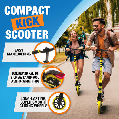 SereneLife Kick Scooter Adult Teenagers Kids- 2 Wheel Kids Scooter with Adjustable T-Bar Handlebar - Alloy Anti-Slip Deck - Portable Folding Scooters for Kids with Carrying Strap