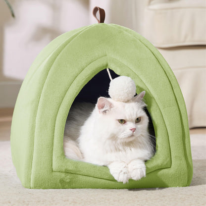 Bedsure Cat Beds for Indoor - 2 in 1 Cat Cave House Tent for Kittens and Small Pets with Removable Washable Cushioned Pillow, Foldable Kitten Hideaway with Non-Slip Bottom, Grey, 16 inches