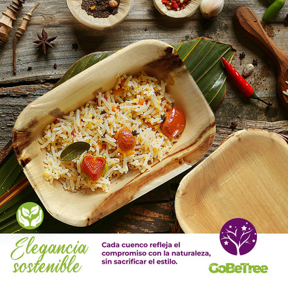 GoBeTree 25 Cuencos Hoja de Palma Redondos de 430ml, ecológicos, Cuencos rústicos y elegantes para barbacoas, picnic y Fiesta de cumpleaños. Cuencos similares al bambú.