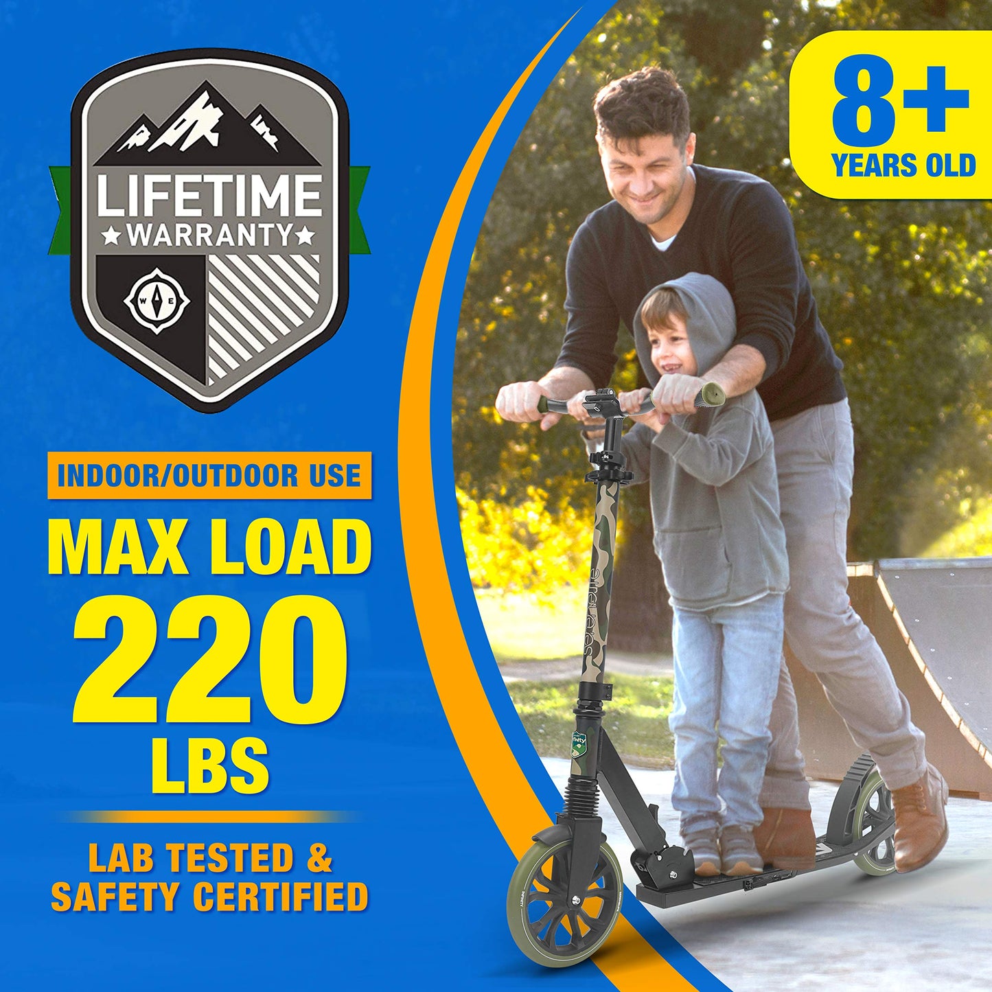 SereneLife Kick Scooter Adult Teenagers Kids- 2 Wheel Kids Scooter with Adjustable T-Bar Handlebar - Alloy Anti-Slip Deck - Portable Folding Scooters for Kids with Carrying Strap