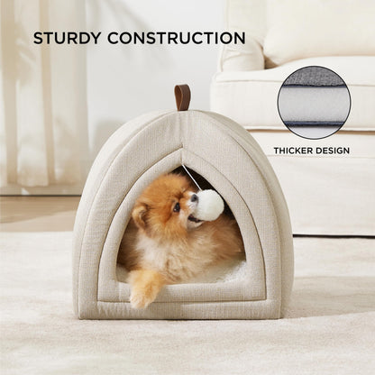 Bedsure Cat Beds for Indoor - 2 in 1 Cat Cave House Tent for Kittens and Small Pets with Removable Washable Cushioned Pillow, Foldable Kitten Hideaway with Non-Slip Bottom, Grey, 16 inches