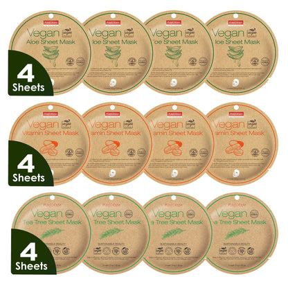 Purederm Vegan Aloe Sheet Masks (12 Packs) – Facial Sheet Mask for Soothing & Hydrating Treatment
