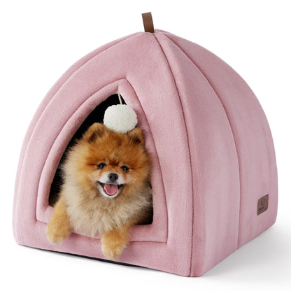 Bedsure Cat Beds for Indoor - 2 in 1 Cat Cave House Tent for Kittens and Small Pets with Removable Washable Cushioned Pillow, Foldable Kitten Hideaway with Non-Slip Bottom, Grey, 16 inches