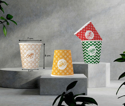 SARA 7 Onsaz,200 Multicolor Vasos de Cartón con Agitadores de Madera,Ecológicos y Desechables,Resistentes Al Calor, Ideales para Café,Té,Cumpleaños,Etc.