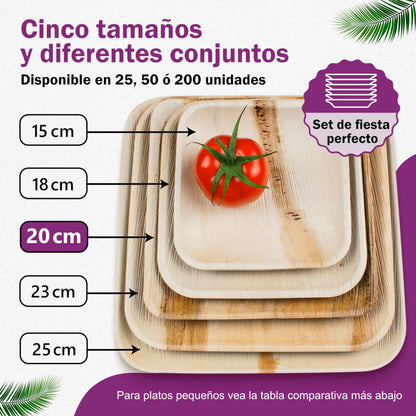 Waipur Platos Hoja de Palma Orgánicos - 25 Platos Desechables Cuadrados 25x25 cm -