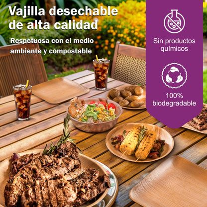 Waipur Platos Hoja de Palma Orgánicos - 25 Platos Desechables Cuadrados 25x25 cm -