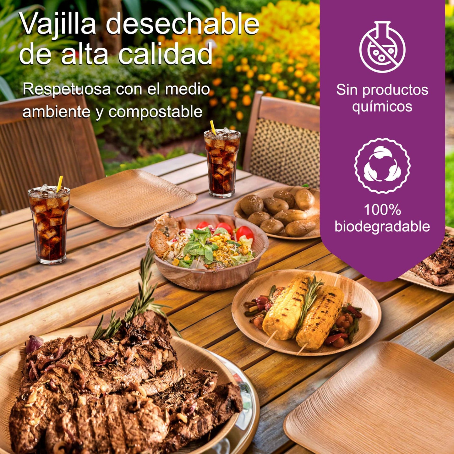 Waipur Platos Hoja de Palma Orgánicos - 25 Platos Desechables Cuadrados 25x25 cm -
