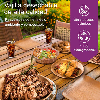 Waipur Platos Hoja de Palma Orgánicos - 25 Platos Desechables Cuadrados 25x25 cm -