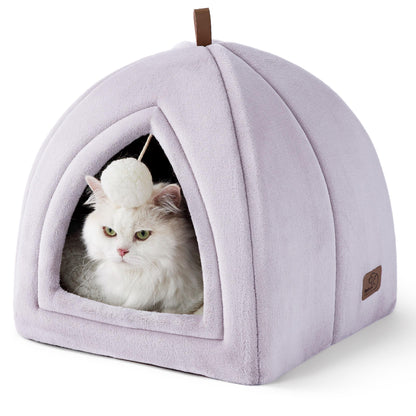 Bedsure Cat Beds for Indoor - 2 in 1 Cat Cave House Tent for Kittens and Small Pets with Removable Washable Cushioned Pillow, Foldable Kitten Hideaway with Non-Slip Bottom, Grey, 16 inches