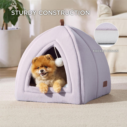 Bedsure Cat Beds for Indoor - 2 in 1 Cat Cave House Tent for Kittens and Small Pets with Removable Washable Cushioned Pillow, Foldable Kitten Hideaway with Non-Slip Bottom, Grey, 16 inches