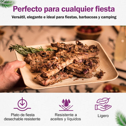 Waipur Platos Hoja de Palma Orgánicos - 25 Platos Desechables Cuadrados 25x25 cm -