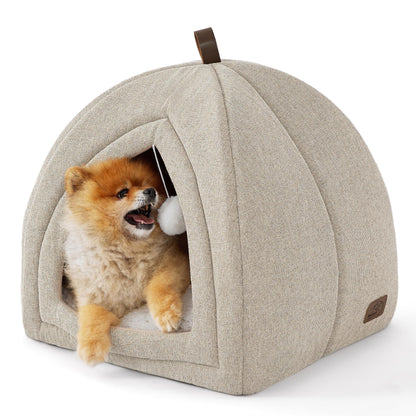 Bedsure Cat Beds for Indoor - 2 in 1 Cat Cave House Tent for Kittens and Small Pets with Removable Washable Cushioned Pillow, Foldable Kitten Hideaway with Non-Slip Bottom, Grey, 16 inches