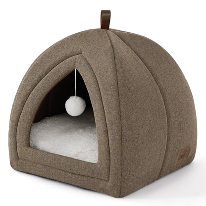Bedsure Cat Beds for Indoor - 2 in 1 Cat Cave House Tent for Kittens and Small Pets with Removable Washable Cushioned Pillow, Foldable Kitten Hideaway with Non-Slip Bottom, Grey, 16 inches